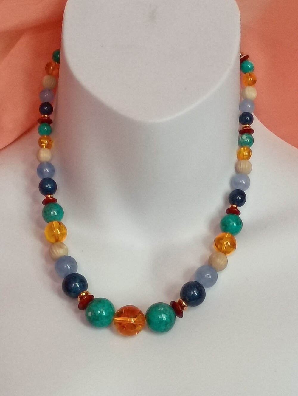 Multicolor Beaded Statement Necklace - Turquoise & Amber Tones